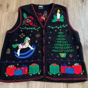 Vtg Designer Originals Studio Santa Ugly Sweater Vest 90’s Christmas Sz Large